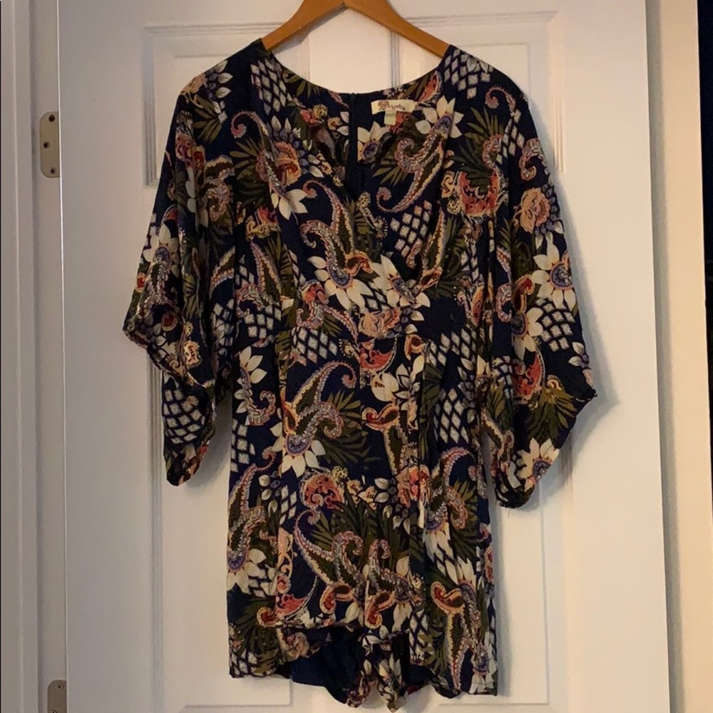 Floral Print Romper with Bell Sleeves